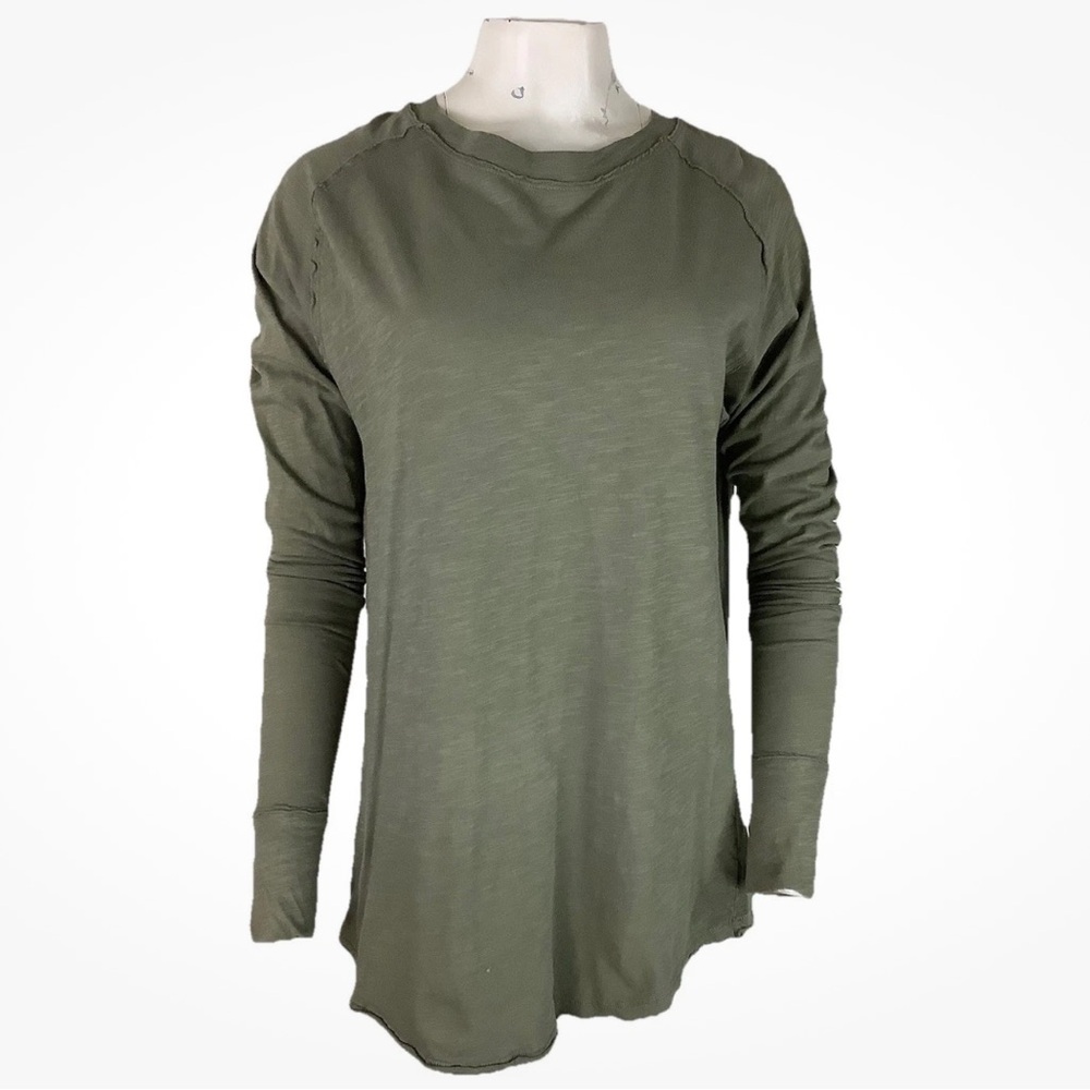 We The Free Sz XS 100% Cotton Arden Long Sleeve Oversized Tee In Army Green - Picture 2 of 8
